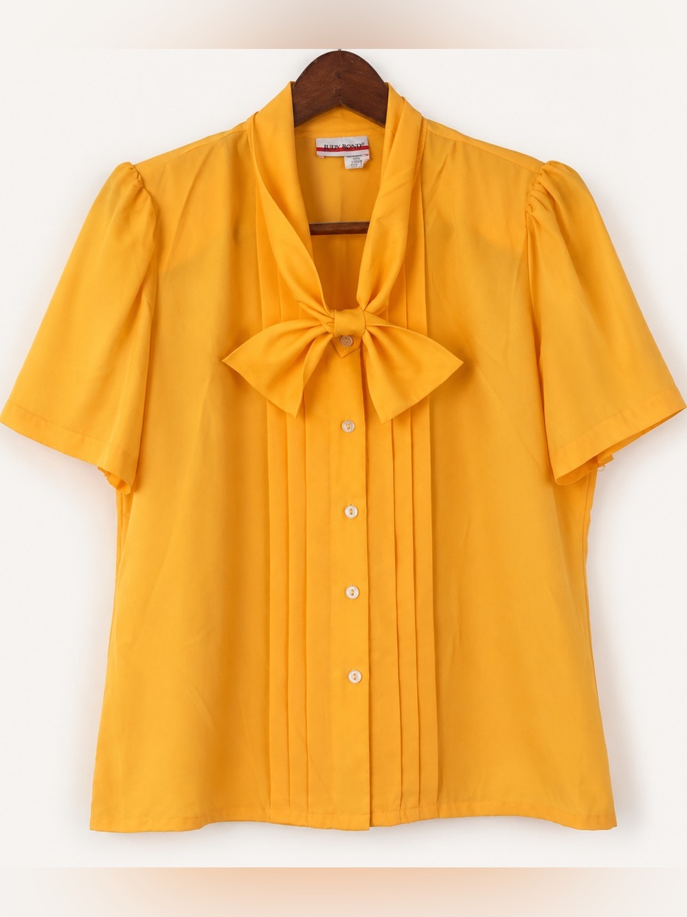 Vintage Judy Bond Marigold Bow Blouse USA Puff Sleeve 14